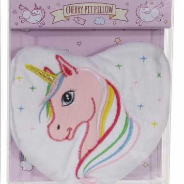 Witte eenhoorn opwarmbare kussen 15 cm